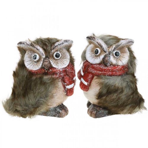 Floristik24 Decorative Owl Ceramic with Scarf Decorative Figures Winter H15cm 2 Pcs