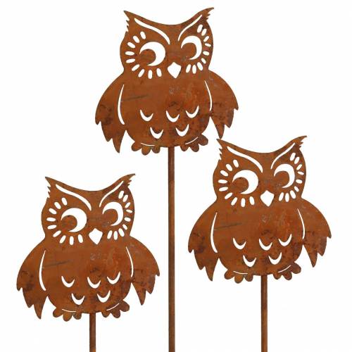 Floristik24 Garden stakes owl patina, autumn, metal decoration H32cm 6pcs