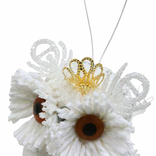 Product Decorative owl with crown to hang white, glitter 6.5 × 8cm 6pcs.