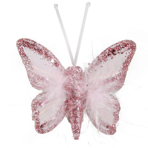 Product Feather butterfly decoration clip pink white 5x4.5cm 4 pcs