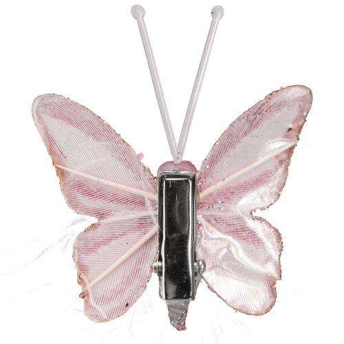 Product Feather butterfly decoration clip pink white 5x4.5cm 4 pcs