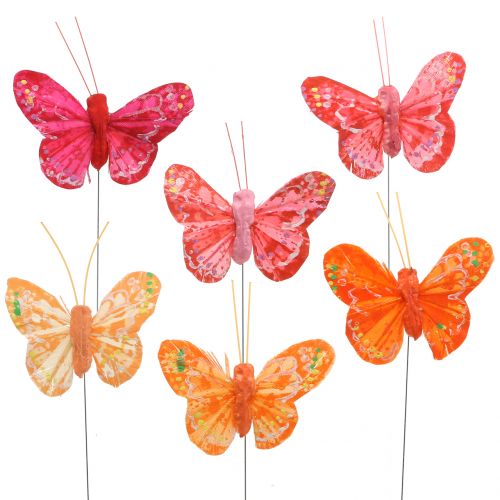 Floristik24 Feather butterfly orange-red 5cm 24pcs