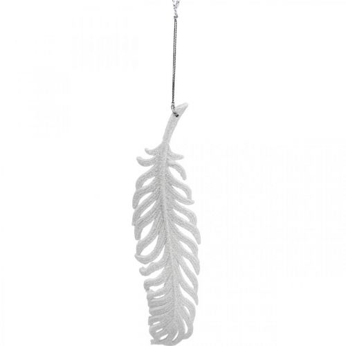 Product Feathers to hang, Christmas tree decoration, decorative feathers with glitter, wedding white L19cm 12pcs