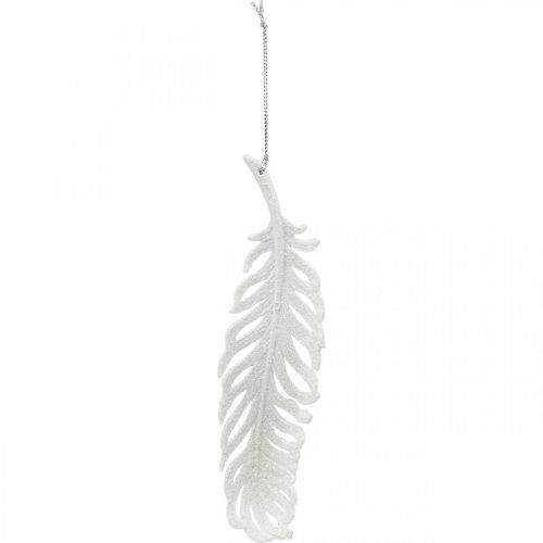 Product Feathers to hang, Christmas tree decoration, decorative feathers with glitter, wedding white L19cm 12pcs