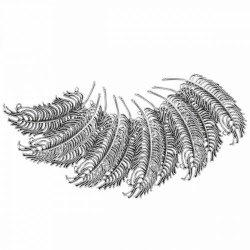 Floristik24 Feathers for decorating, scattered decoration, metal feathers, jewelry making silver L8cm 10pcs