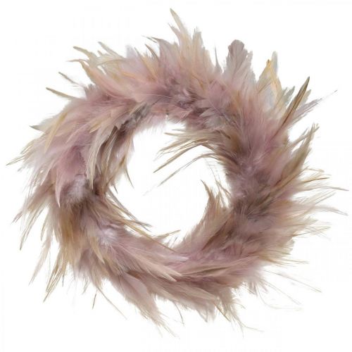 Decorative feather wreath pink, brown-red Ø16.5cm real feathers