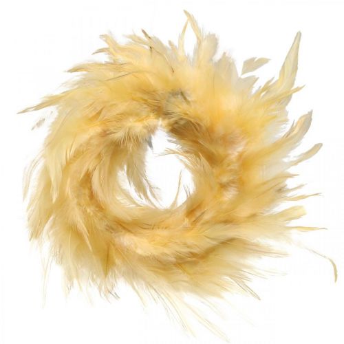 Product Feather wreath yellow small Ø11cm real feathers decoration wreath easter decoration