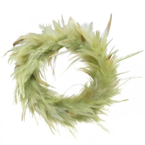 Floristik24 Decorative feather wreath green Ø16cm real feather wreath spring decoration