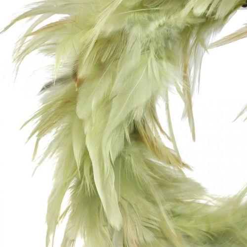 Product Decorative feather wreath green Ø16cm real feather wreath spring decoration