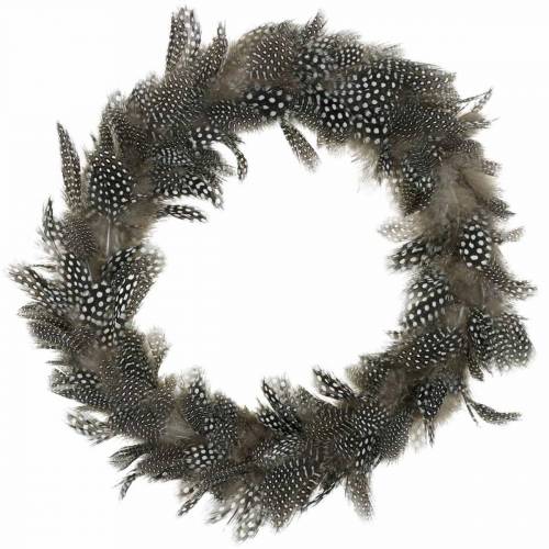 Floristik24 Feather wreath guinea fowl Real feathers Ø35cm Easter decoration Spring decoration