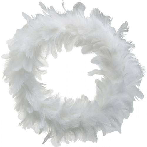 Floristik24 Easter decoration feather wreath large white Ø24cm real feathers