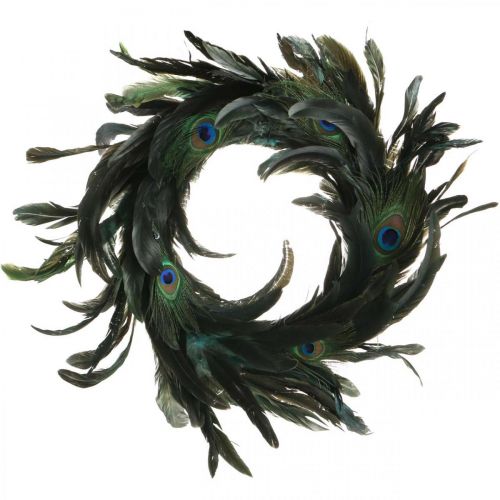 Floristik24 Feather wreath peacock decorative wreath real peacock feathers Ø30cm