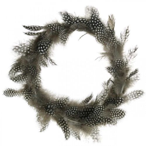 Decorative feather wreath guinea fowl real feather wreath Ø20cm 3pcs