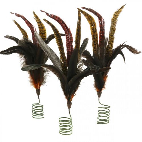 Floristik24 Colorful feathers decoration on wire spring spring decoration H35cm 3pcs