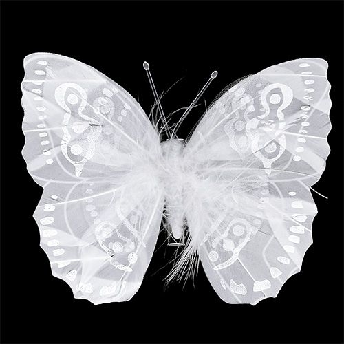 Floristik24 Feather butterfly 11,5cm with clip white 3pcs