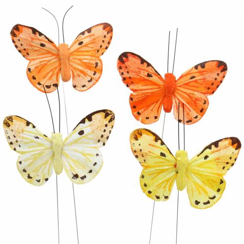 Floristik24 Butterfly yellow orange on wire 7 cm wire 24 pieces