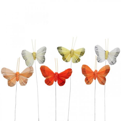 Product Feather butterfly on wire 5cm orange, yellow 24 pcs
