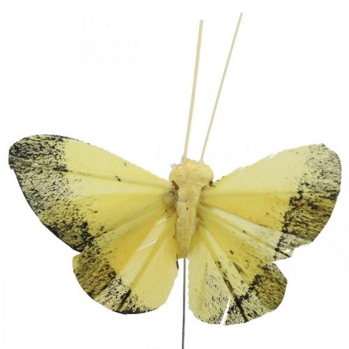 Product Feather butterfly on wire 5cm orange, yellow 24pcs