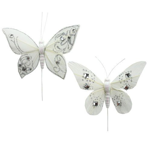 Floristik24 Spring butterfly with rhinestones, glitter white 10,5cm 4pcs