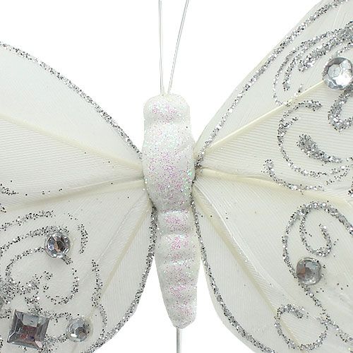 Product Spring butterfly with rhinestones, glitter white 10,5cm 4pcs