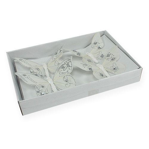 Floristik24 Spring butterfly with rhinestones, glitter white 10,5cm 4pcs