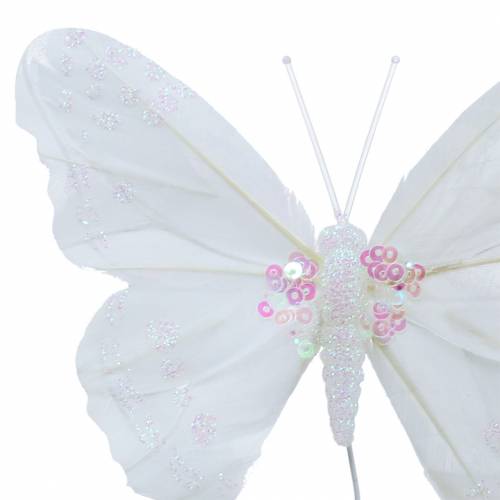 Product Feather butterfly on wire 12cm white 3pcs