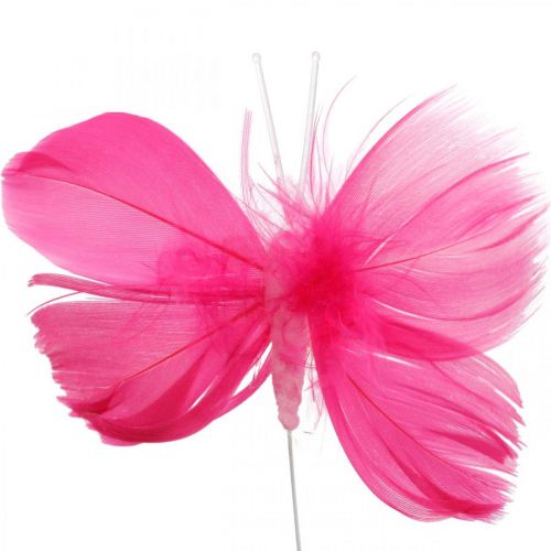 Product Feather butterflies pink/pink/red, deco butterflies on wire 6pcs