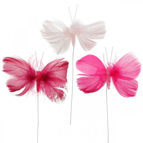 Floristik24 Feather butterflies pink/pink/red, deco butterflies on wire 6pcs