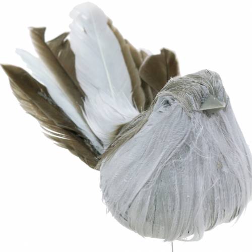 Feather bird on wire gray 12cm 4pcs | Floristik24.co.uk