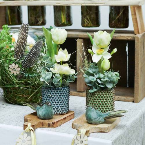 Floristik24 Feather bird on wire green 12cm 4pcs