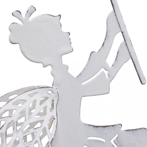 Product Fairy with dandelion, spring decoration for hanging, metal pendant white, silver H25.5/27.5cm 4pcs