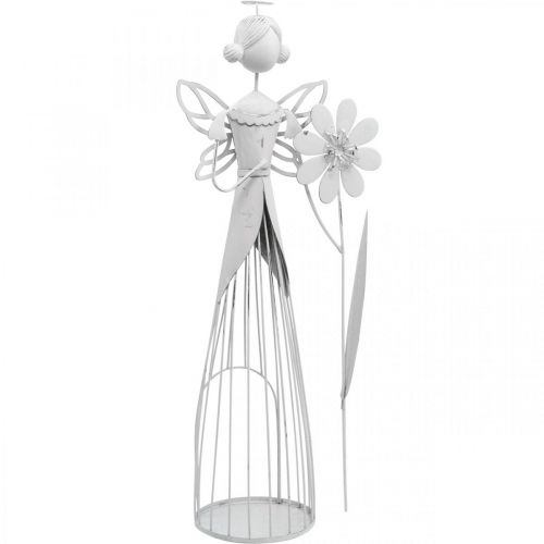 Blossom fairy with flower, spring decoration, metal lantern, flower fairy made of metal white H40.5cm