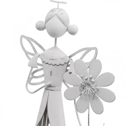 Blossom fairy with flower, spring decoration, metal lantern, flower fairy made of metal white H40.5cm