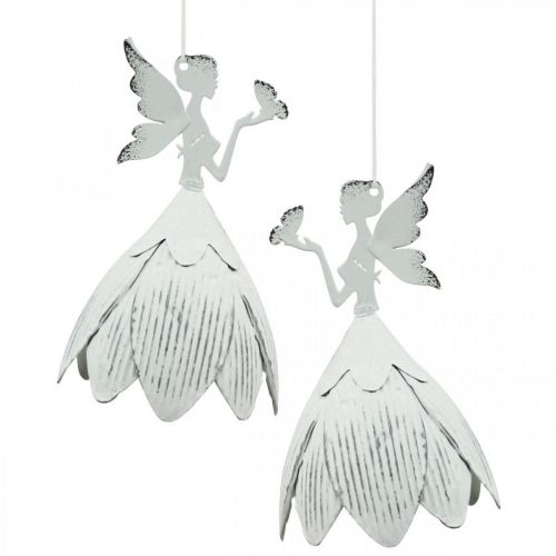 Hanging elf deco metal white Ø7.5cm H12cm 4pcs