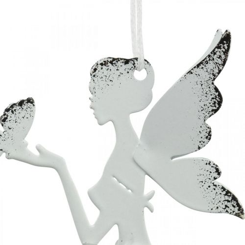 Product Hanging elf deco metal white Ø7.5cm H12cm 4pcs