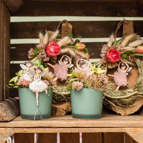 Floristik24 Fairies to hang, spring decoration, elf decoration, wooden pendant pink, turquoise, white H10-11.5cm 9pcs