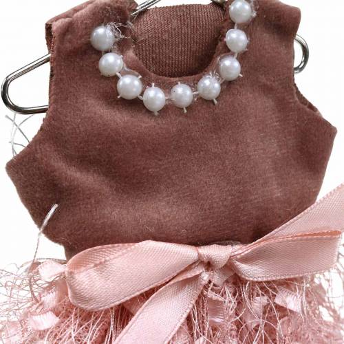 Product Christmas decoration elf dress on hanger pink, brown / cream 16cm 4pcs