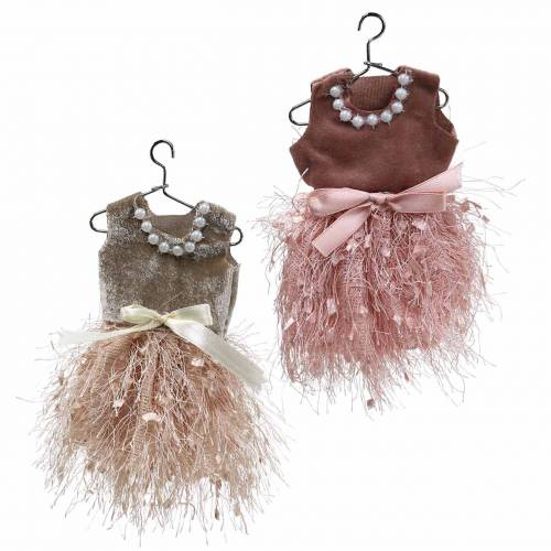 Floristik24 Christmas decoration elf dress on hanger pink, brown / cream 16cm 4pcs