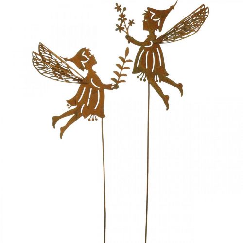 Floristik24 Spring fairy on a stick, decorative plug, flower elf made of metal patina L33cm 4 pieces
