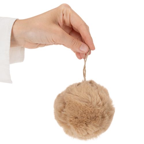 Soft Synthetic Pom-Pom Christmas Ornament Ball 10cm Beige and White for Indoor Use | Floristik24.co.uk