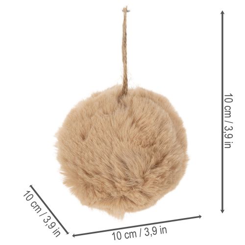 Soft Synthetic Pom-Pom Christmas Ornament Ball 10cm Beige and White for Indoor Use | Floristik24.co.uk