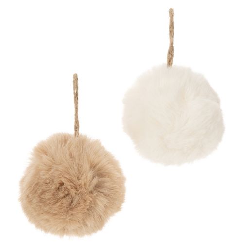 Fluffy Hanging Faux Fur Pom-Poms 7cm White and Beige – Set of 6 buy online | Floristik24.co.uk