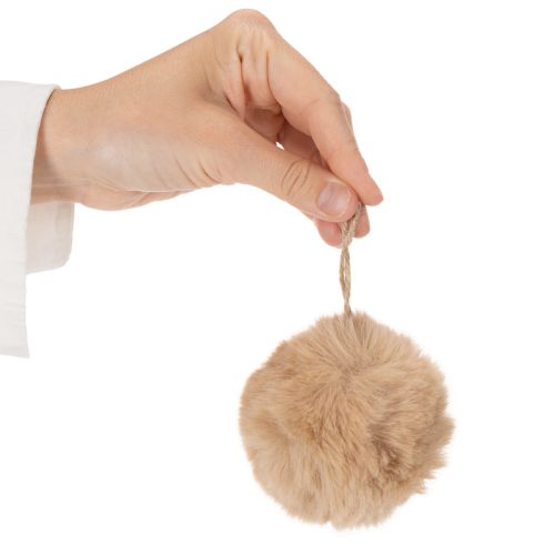 Fluffy Hanging Faux Fur Pom-Poms 7cm White and Beige – Set of 6 | Floristik24.co.uk