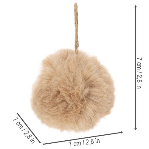 Fluffy Hanging Faux Fur Pom-Poms 7cm White and Beige – Set of 6 | Floristik24.co.uk