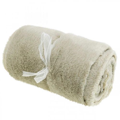 Product Table runner faux fur beige, table band decorative fur 15×200cm