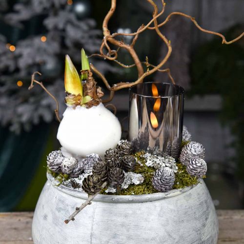 Product Festive LED candle in a silver glass, real wax, warm white, timer, battery-operated Ø7.3cm H12.5cm
