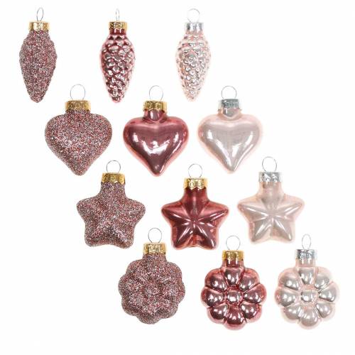 Mini Christmas tree decoration mix assorted glass pink, pink 12 pieces