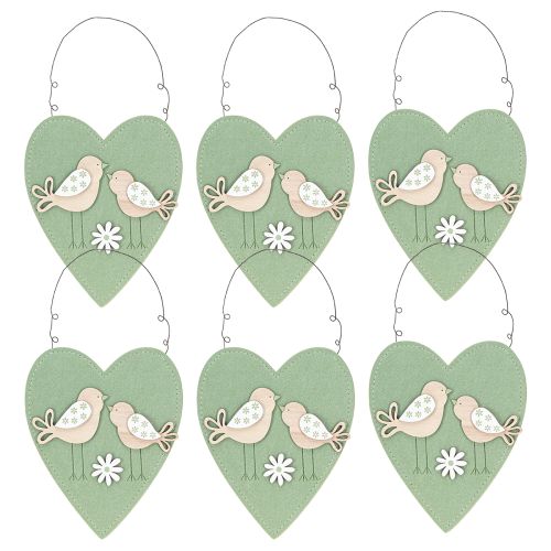 Product Felt Heart for Hanging with Wooden Birds Green 17×21cm 6pcs