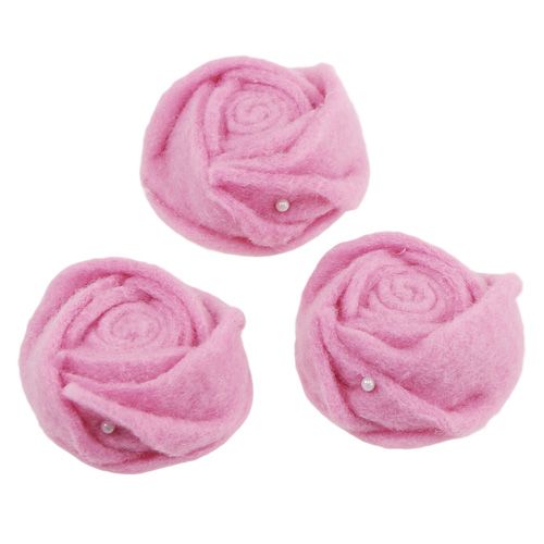 Floristik24 Felt rose pink Ø6.5cm 9pcs