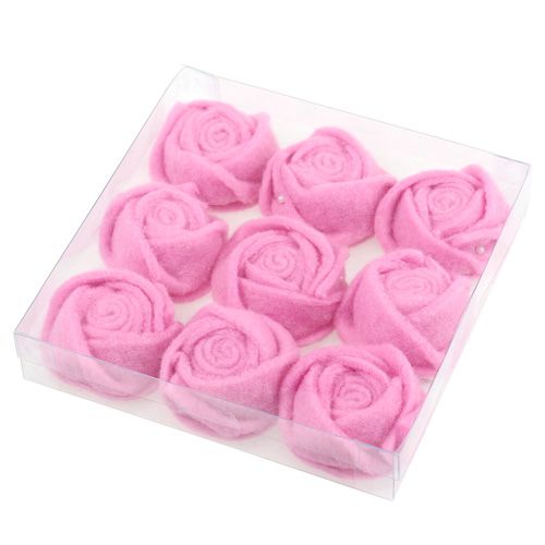 Floristik24 Felt rose pink Ø6.5cm 9pcs